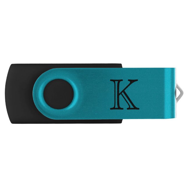 Monogrammed Turquoise Blue Swivel USB Drive (Front)