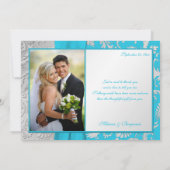 Monogrammed Turquoise, Silver Thank You Card (Back)