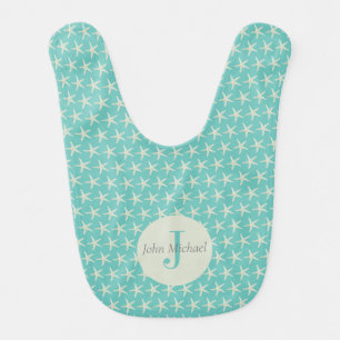 Monogrammed Turquoise Watercolor Starfish Baby Bib