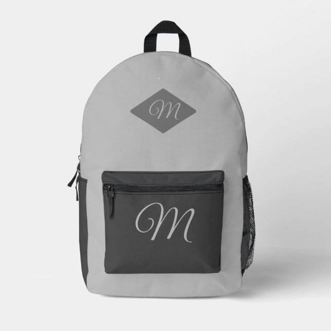 Monogrammed Two-Toned Gray Printed Backpack (Front)