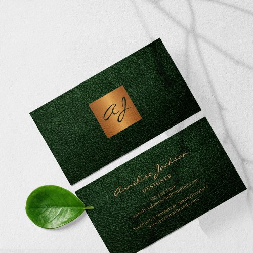 Monogrammed unique green gold  business card