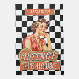 Monogrammed unique retro art Checkered Kitchen Towel