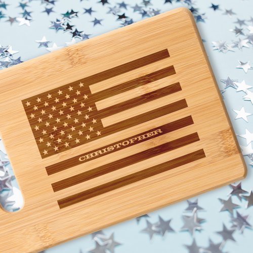 Monogrammed USA American Flag Engraved Bamboo Wood Cutting Board