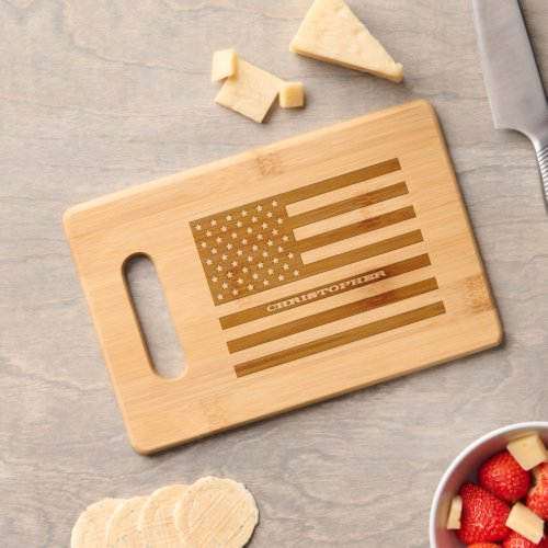 Monogrammed USA American Flag Engraved Bamboo Wood Cutting Board