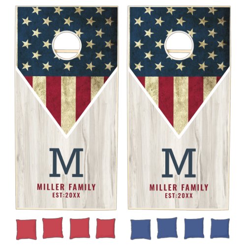 Monogrammed USA American Flag Name Rustic Wood