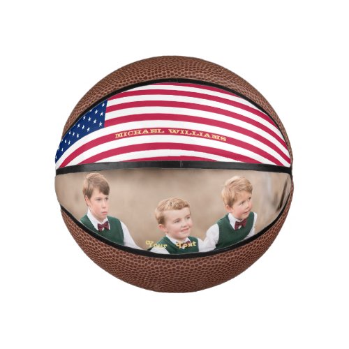 Monogrammed USA Flag Team Photo Patriotic American Mini Basketball