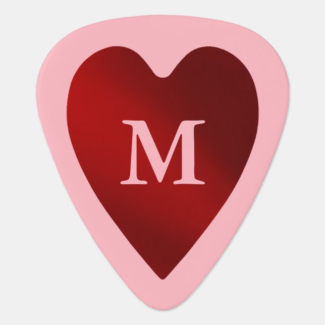 Monogrammed Valentine heart Guitar Pick (Front)