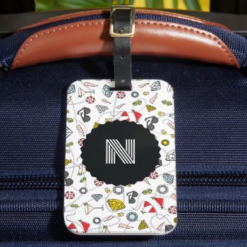 Monogrammed Vegas Pool Party Pattern Luggage Tag by HoundandPartridge at Zazzle