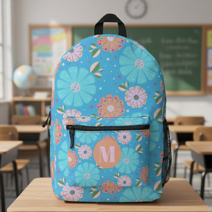 Monogrammed Vibrant Folk Art Floral Pattern Printed Backpack