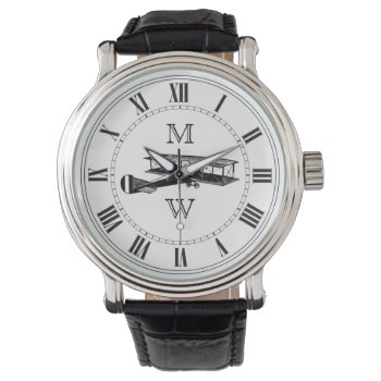 Monogrammed Vintage Airplane Watch by TimeEchoArt at Zazzle