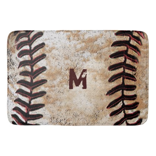 Monogrammed Vintage Baseball Bath Rug for Man Cave