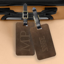 Monogrammed vintage brown leather look elegant luggage tag
