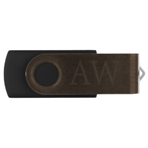 Monogrammed vintage elegant brown leather look flash drive