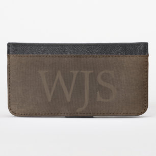 Monogrammed vintage elegant brown leather look iPhone x wallet case