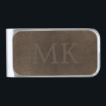 Monogrammed vintage elegant brown leather look silver finish money clip<br><div class="desc">Vintage distressed brown leather looking money clip for him.           Personalize it with name initials and contact details on both sides!         It can make a great gift for dad,  grandpa,  husband,  or best friend on birthday,  Father's Day,  Christmas,  or any other special occasion.</div>