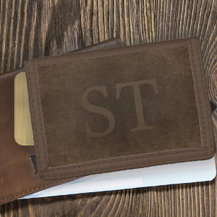 Monogrammed vintage elegant brown leather look tri-fold wallet