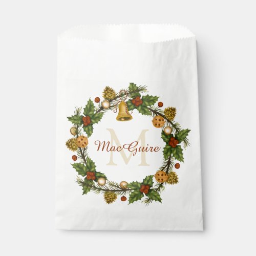 Monogrammed Vintage Elegant Christmas Wreath Favor Bag