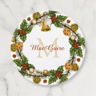 Monogrammed Vintage Elegant Christmas Wreath Favor Tags