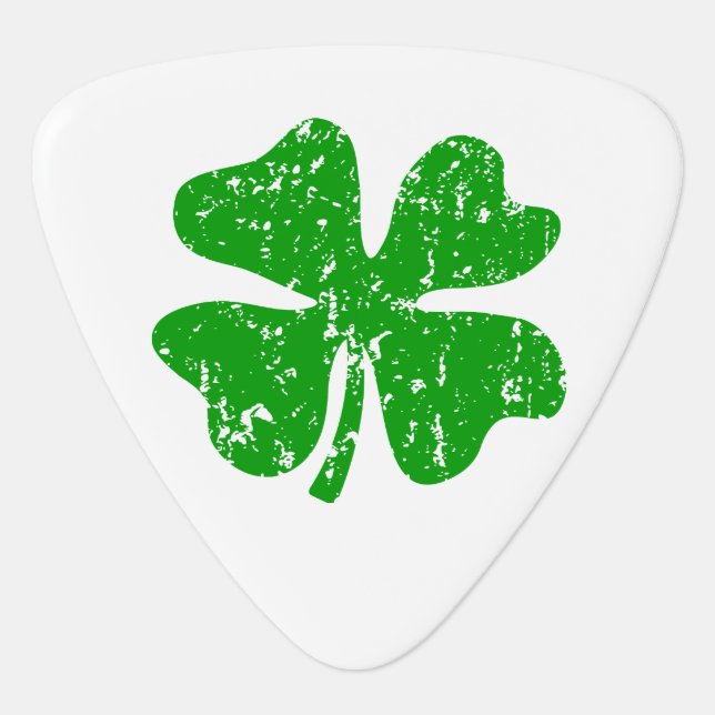 Monogrammed vintage four leaf clover guitar pick (Front)