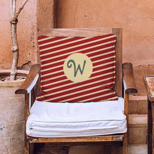 Monogrammed Vintage Gold and red stripes pattern Throw Pillow