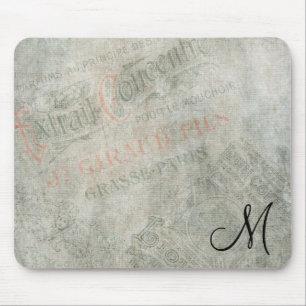 Monogrammed Vintage Parisian Advertisement Collage Mouse Pad