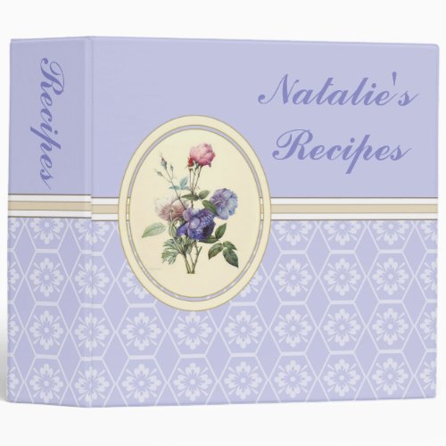 Monogrammed Vintage Pink Roses and Purple Flowers Binder