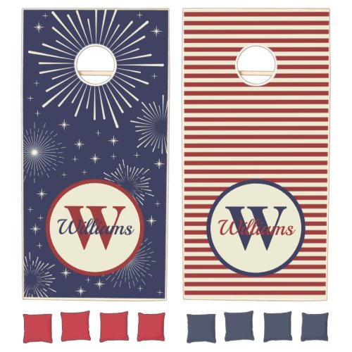 Monogrammed Vintage Red White and Blue 4th of July Cornhole Set