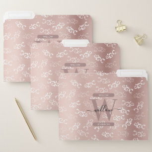 Monogrammed Vintage Rose Gold Damask Pattern File Folder