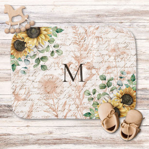 Monogrammed Vintage Rustic Sunflower Decoupage Baby Burp Cloth