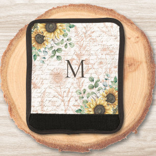 Monogrammed Vintage Rustic Sunflower Decoupage Luggage Handle Wrap