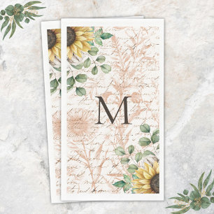 Monogrammed Vintage Rustic Sunflower Decoupage Paper Guest Towels