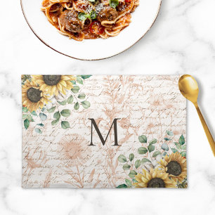 Monogrammed Vintage Rustic Sunflower Decoupage Placemat