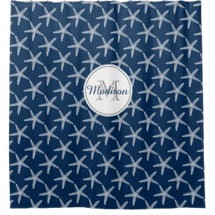Monogrammed Vintage Starfish Nautical Beach House Shower Curtain