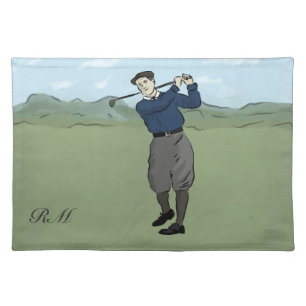 Monogrammed Vintage Style golf art Cloth Placemat