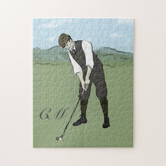 Monogrammed Vintage Style golf art Jigsaw Puzzle (Vertical)