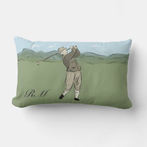 Monogrammed Vintage Style golf art Lumbar Pillow