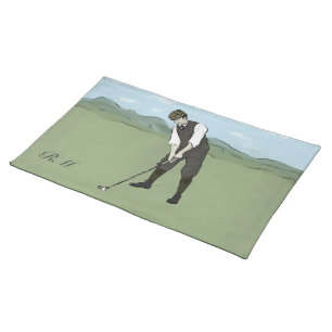 Monogrammed Vintage Style golf art Placemat