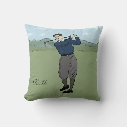 Monogrammed Vintage Style golf art Throw Pillow