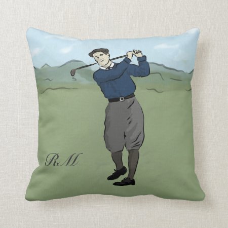Monogrammed Vintage Style Golf Art Throw Pillow