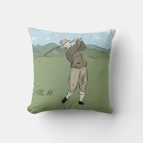 Monogrammed Vintage Style golf art Throw Pillow