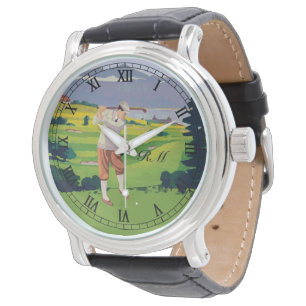 Monogrammed Vintage Style golf art Watch