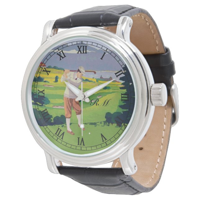 Monogrammed Vintage Style golf art Watch (Angled)
