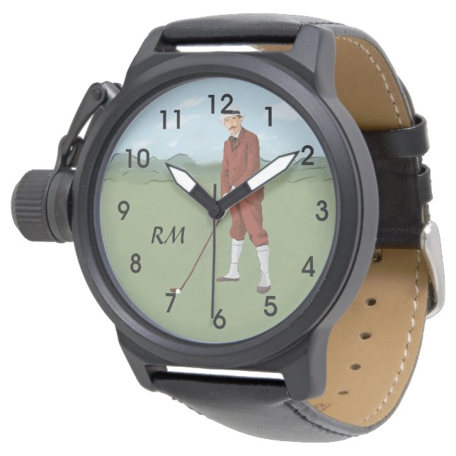 Monogrammed Vintage Style golfer Watch (Angled)