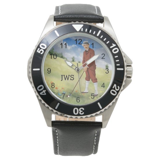 Monogrammed  vintage style  golfer watch