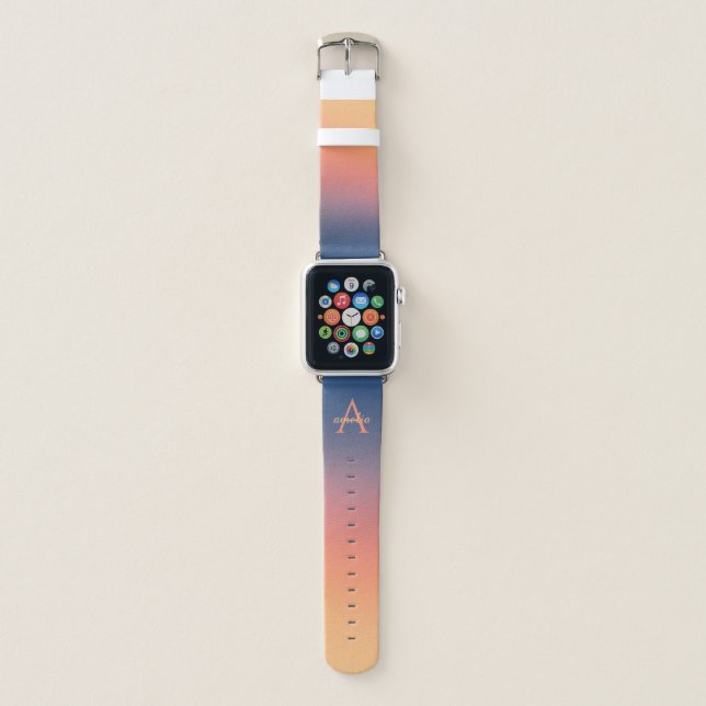 Monogrammed Vintage Sunset Gradient Ombre Apple Watch Band (Front)