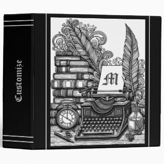 Monogrammed Vintage Writer's Theme Color Me 3 Ring Binder