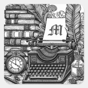 Monogrammed Vintage Writer's Theme Color Me Square Sticker