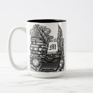 Monogrammed Vintage Writer's Theme Color Me Two-Tone Coffee Mug