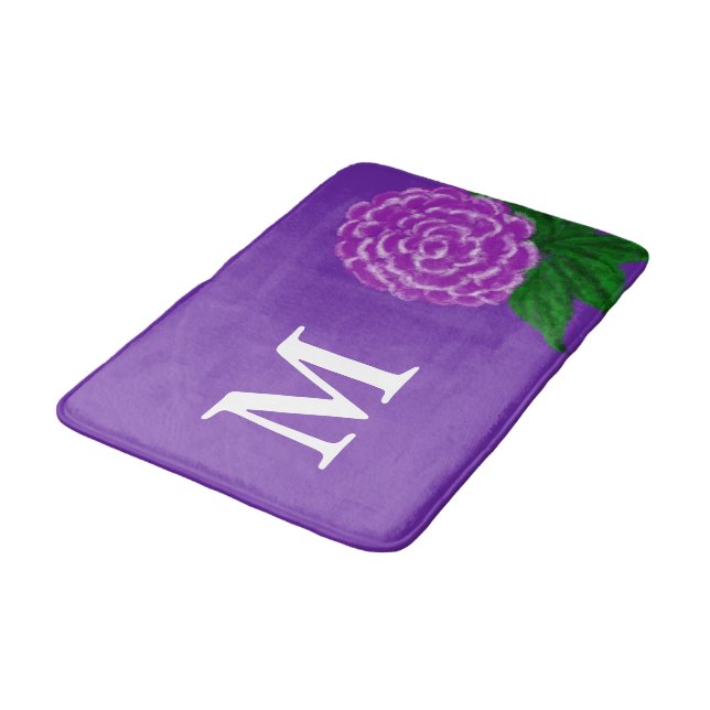 Monogrammed Violet Floral Watercolor Bath Mat (Angled)