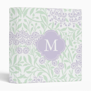 Monogrammed Violet Green Floral Damask Pattern Binder